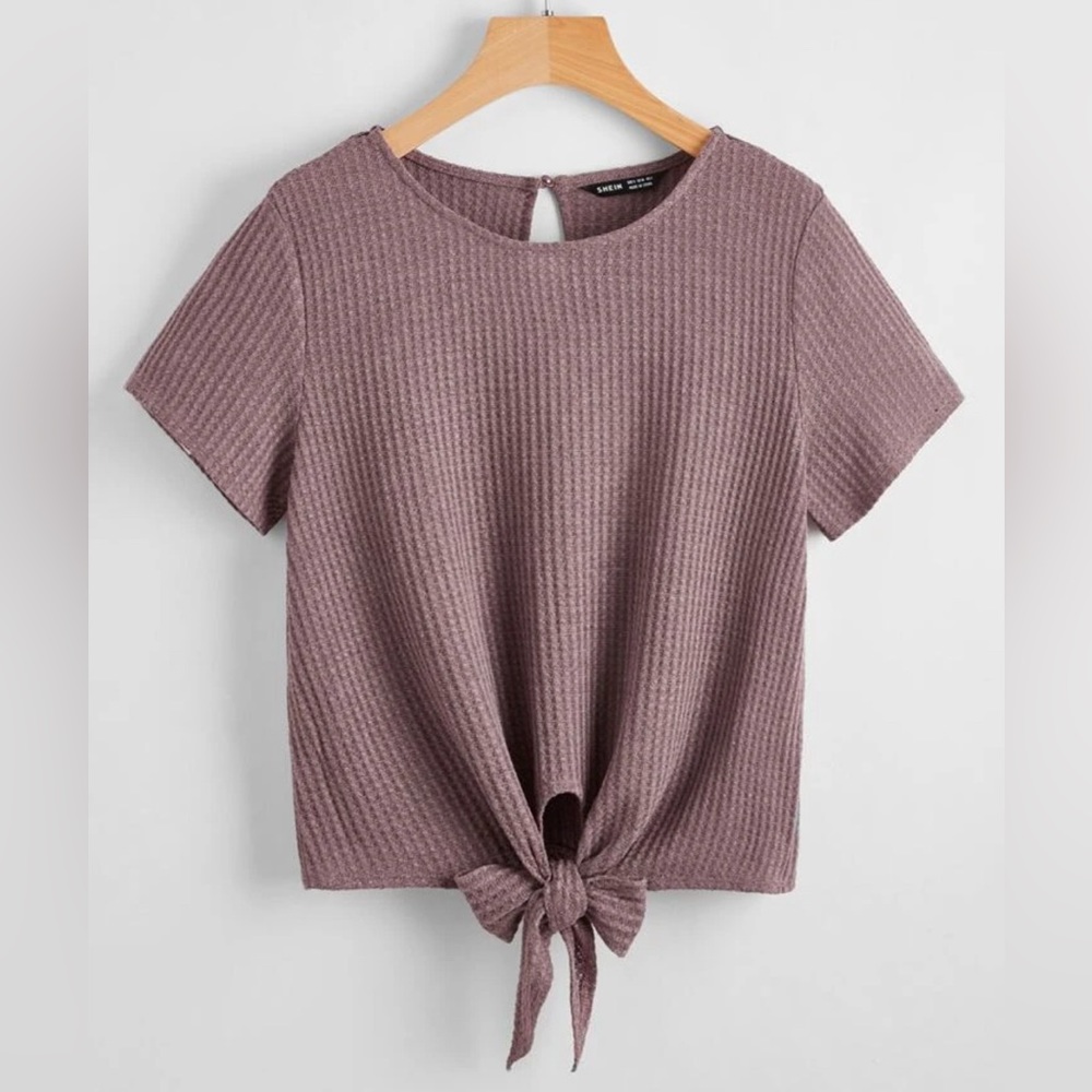 SHEIN mauve waffle knit short sleeve top. NEVER WORN.